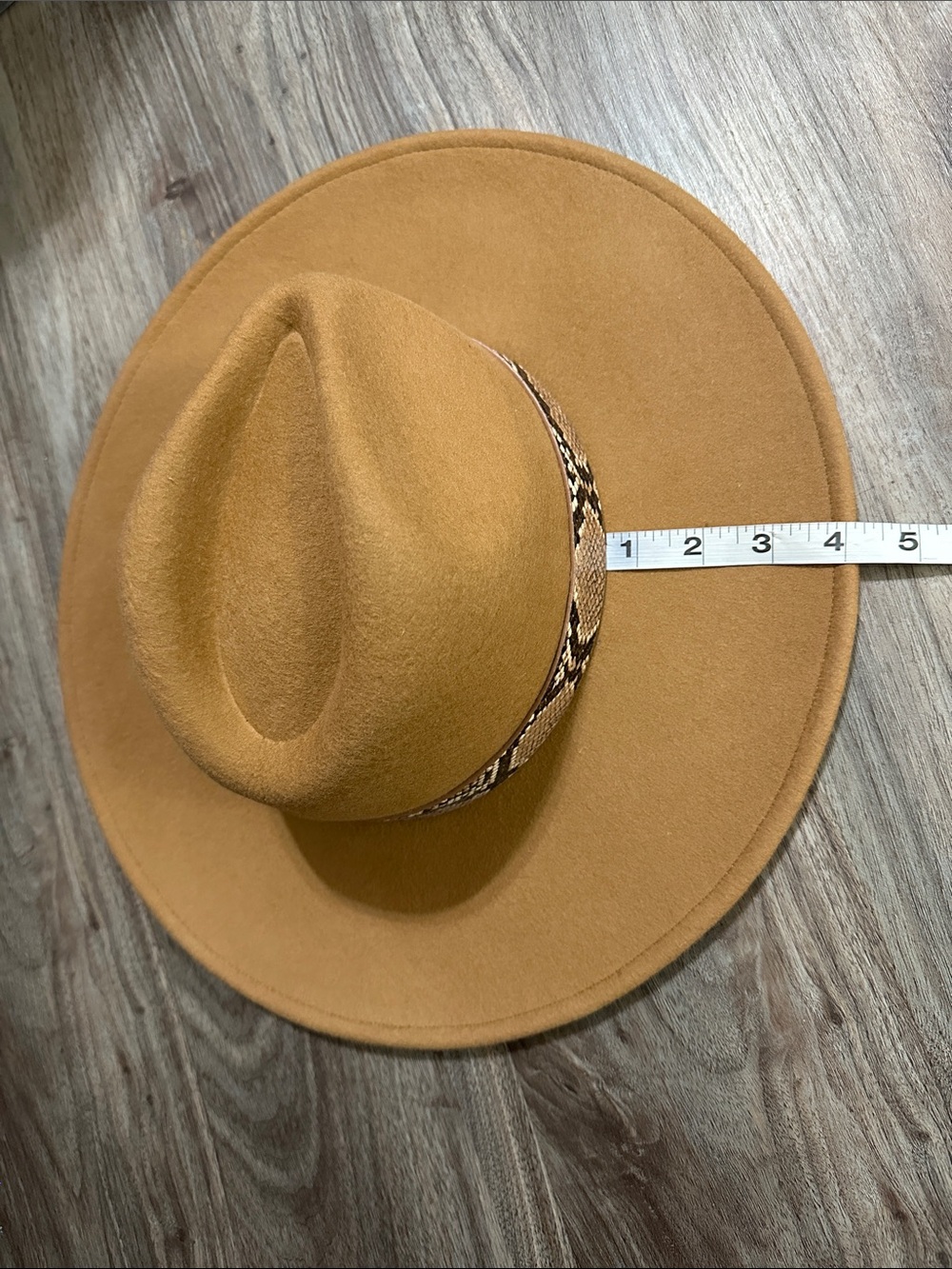 Vici Camel Wide-Brim Felt Fedora with Snake-Print Band - Picture 8 of 15